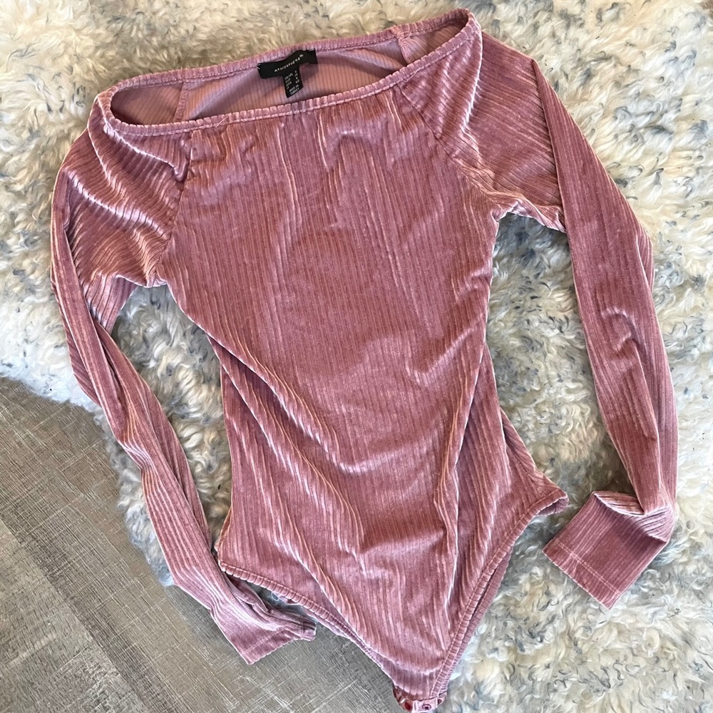 Pink Velour Bodysuit Long Sleeve Top small